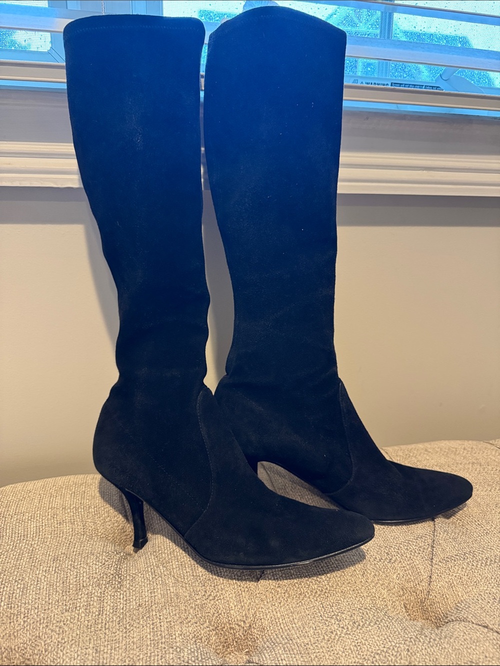 Stuart Weitzman Black Suede Knee-High Heeled Boots